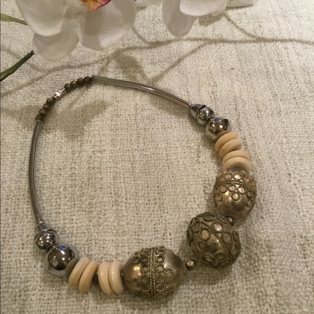 Vintage silver and bone necklace